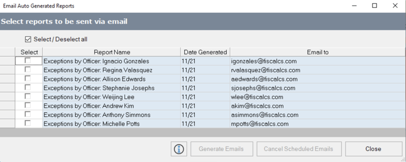 Exception reports can be automatically generated and sent by email