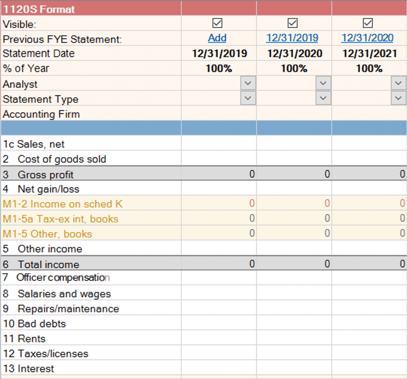 1120S Format Financial Spreading Report