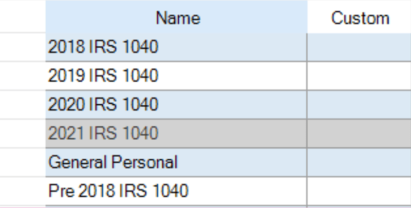 IRS 1040 Spreading Report